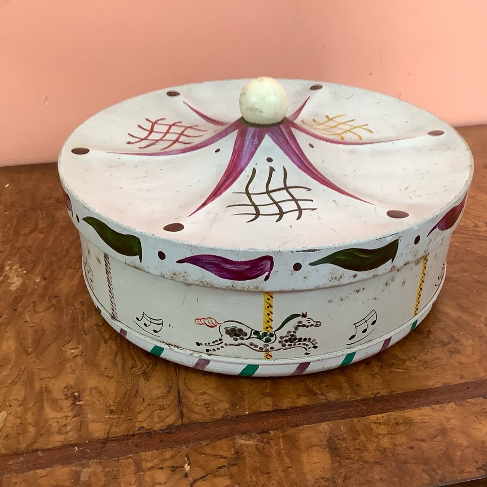 Vintage Carousel Merry Go Round Tin Guildcraft Horses Carnival Tent1 10” X 5.5”